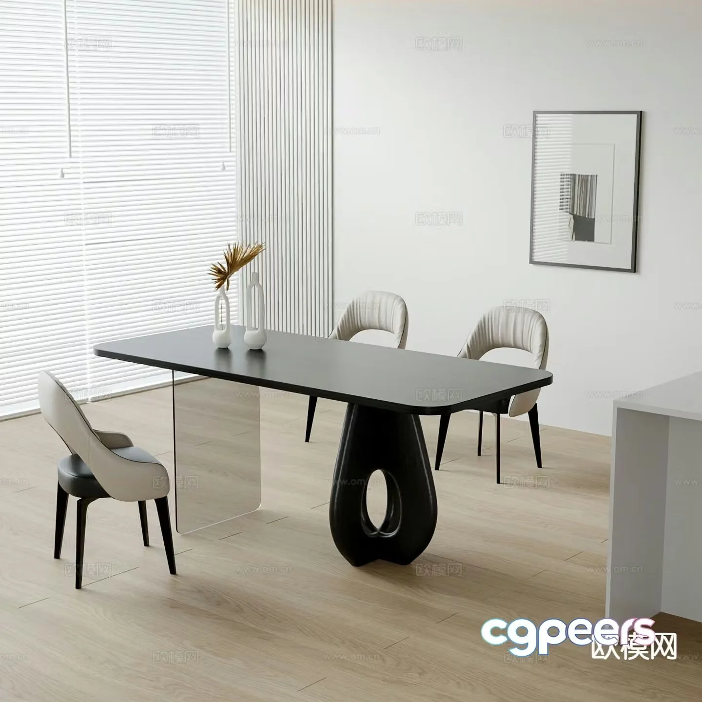 Modern dining table and chairs bar dining table 3d model