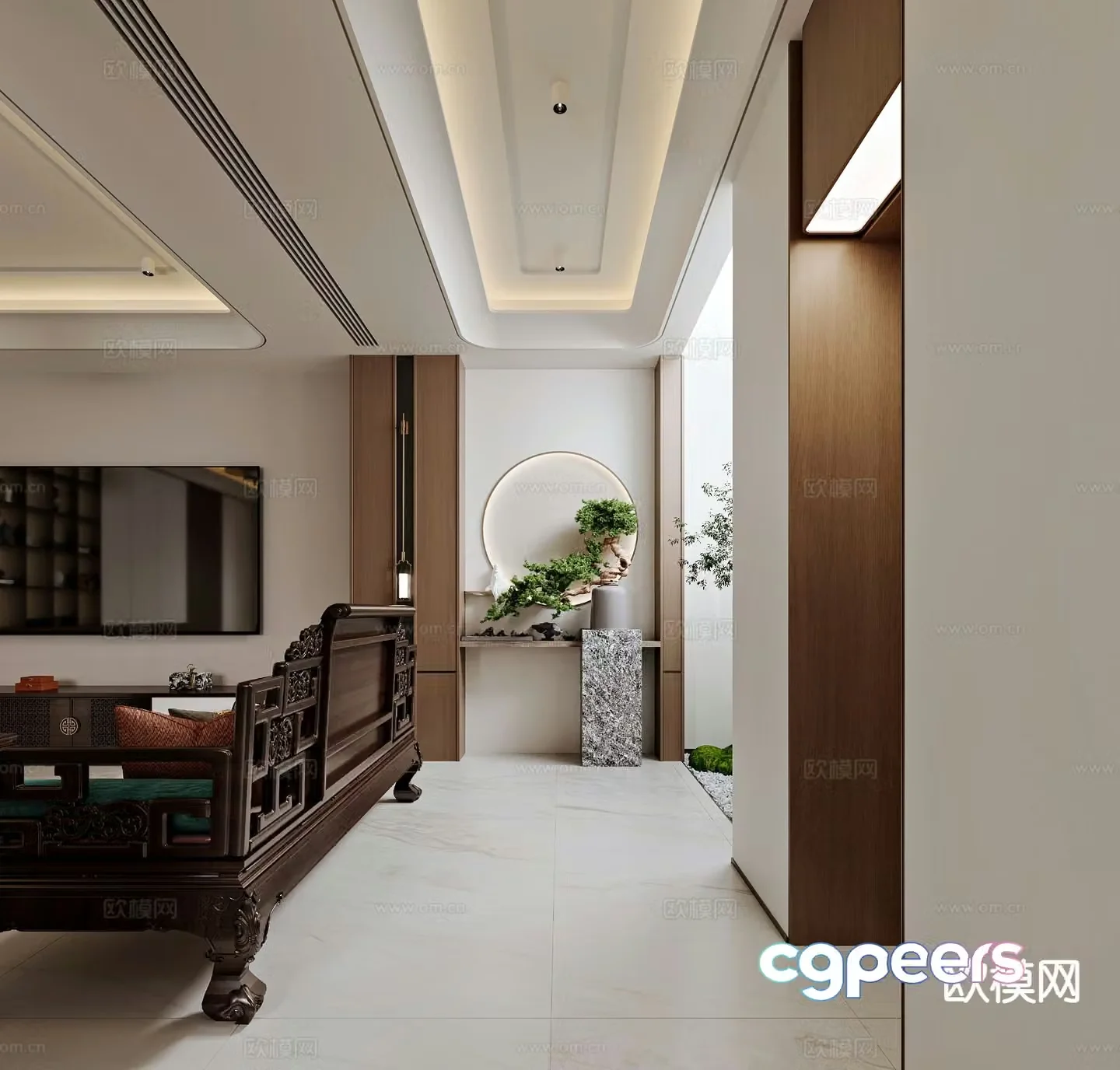 New Chinese-style entrance hall entrance facing wall 3D model