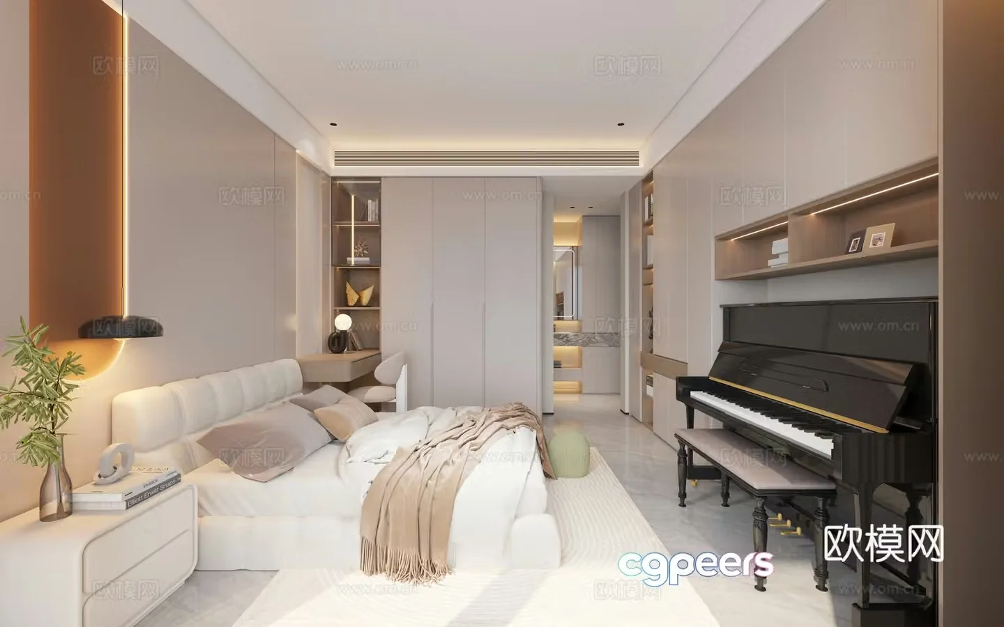 Modern Cream Minimalist Bedroom Girl Room 3d Model