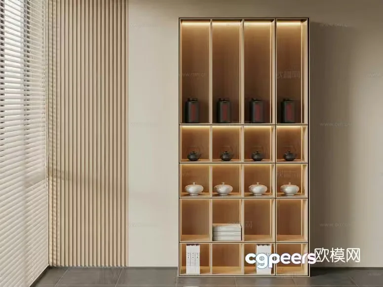 Wooden Shelving Unit 3D Model – 5091 – VRAY Render