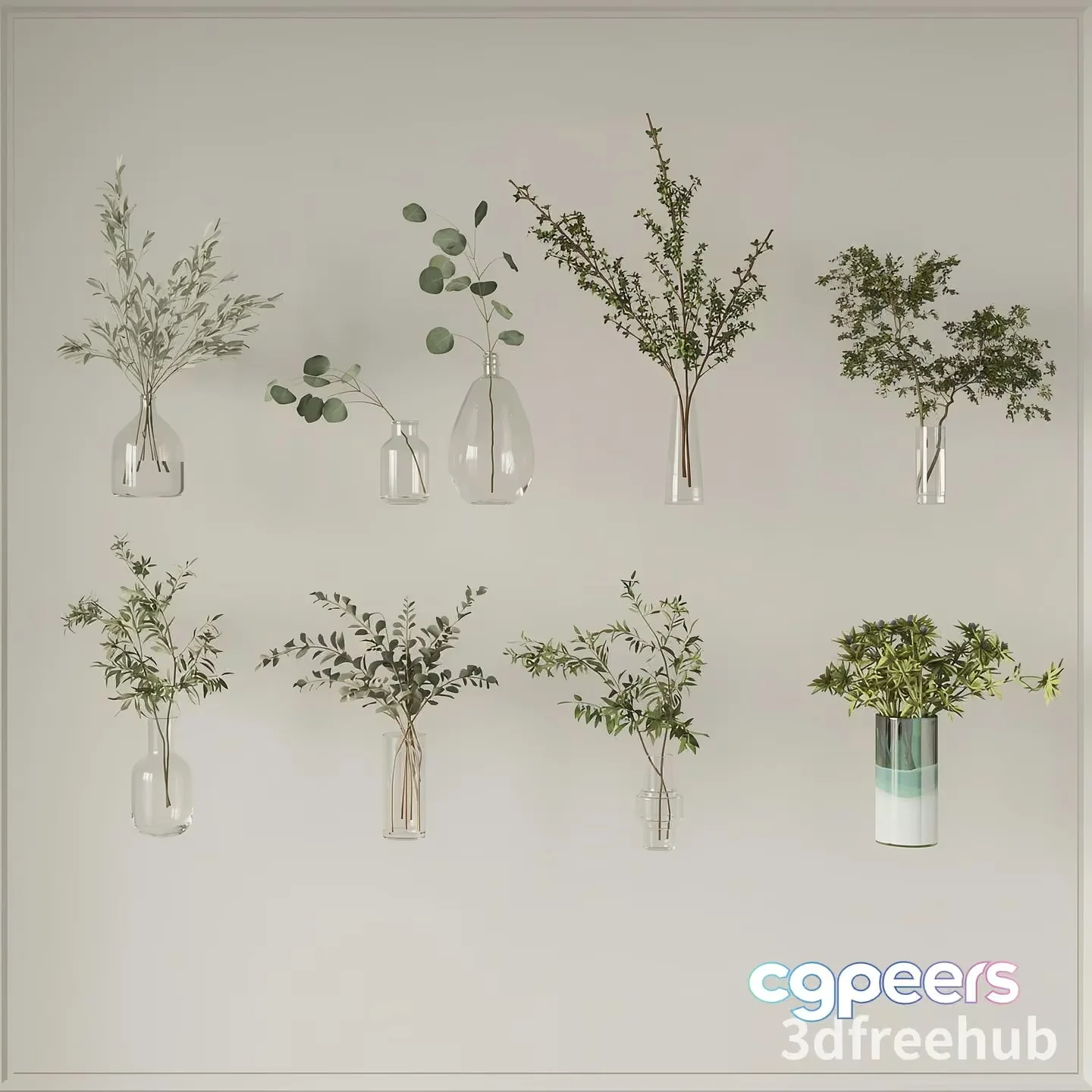A Collection Of Vases With Greenery 3D Model – 19906 – VRAY Render