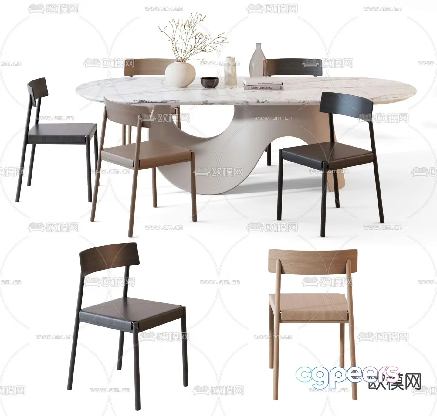Calligaris modern marble dining table and chairs 3d model