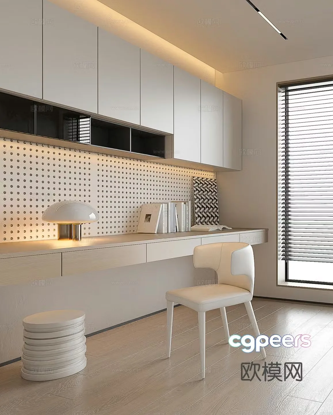 Modern study e-sports room creamy study minimalist study Italian study computer room book 3d model