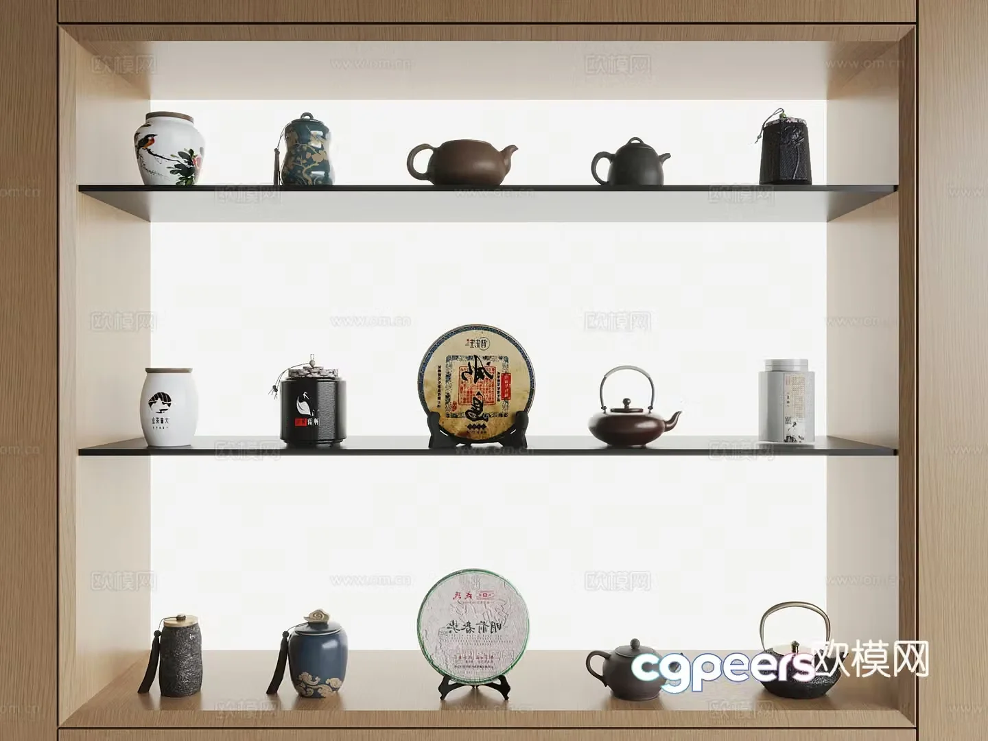 Tea cabinet modern tea cabinet tea set teapot 3d model