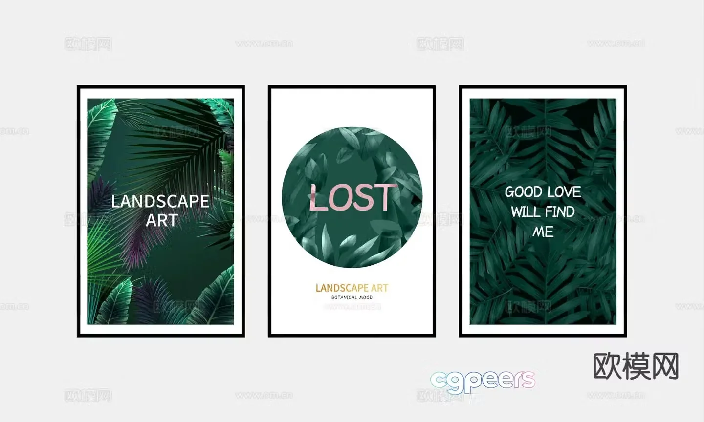 Nordic green plant painting combination painting decorative painting 3d model