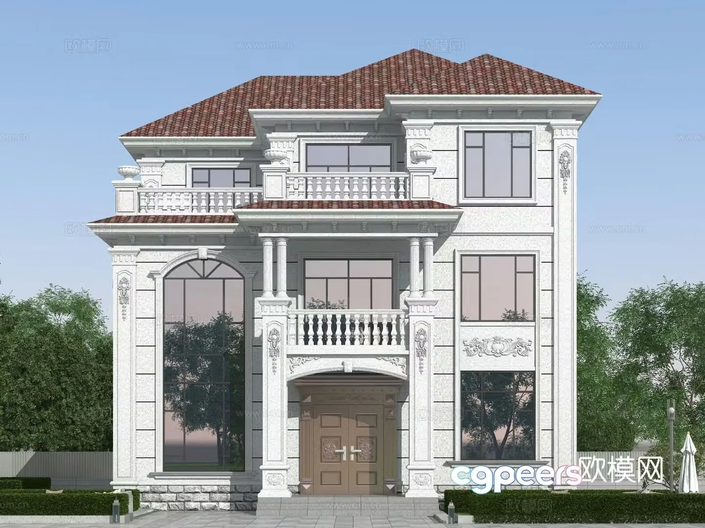European -style single -family villa appearance 3D model