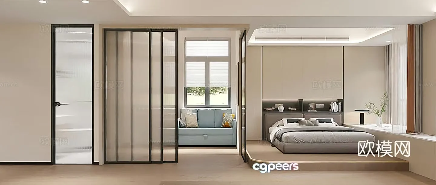 Bedroom Apartment Bedroom Cloakroom Casual Sofa 3D Model