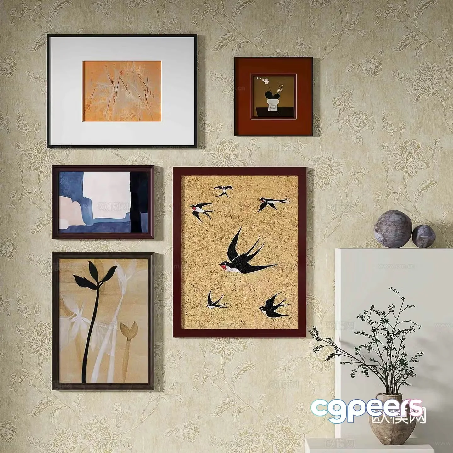 Simple European decorative painting retro painting hanging painting 3D model
