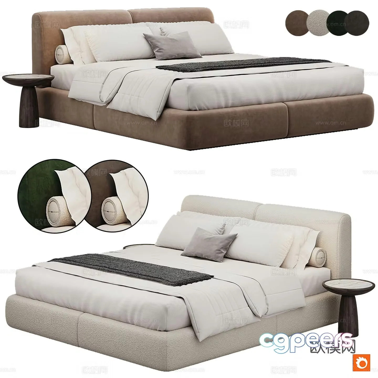 Bedroom modern double bed pillow bedding 3d model