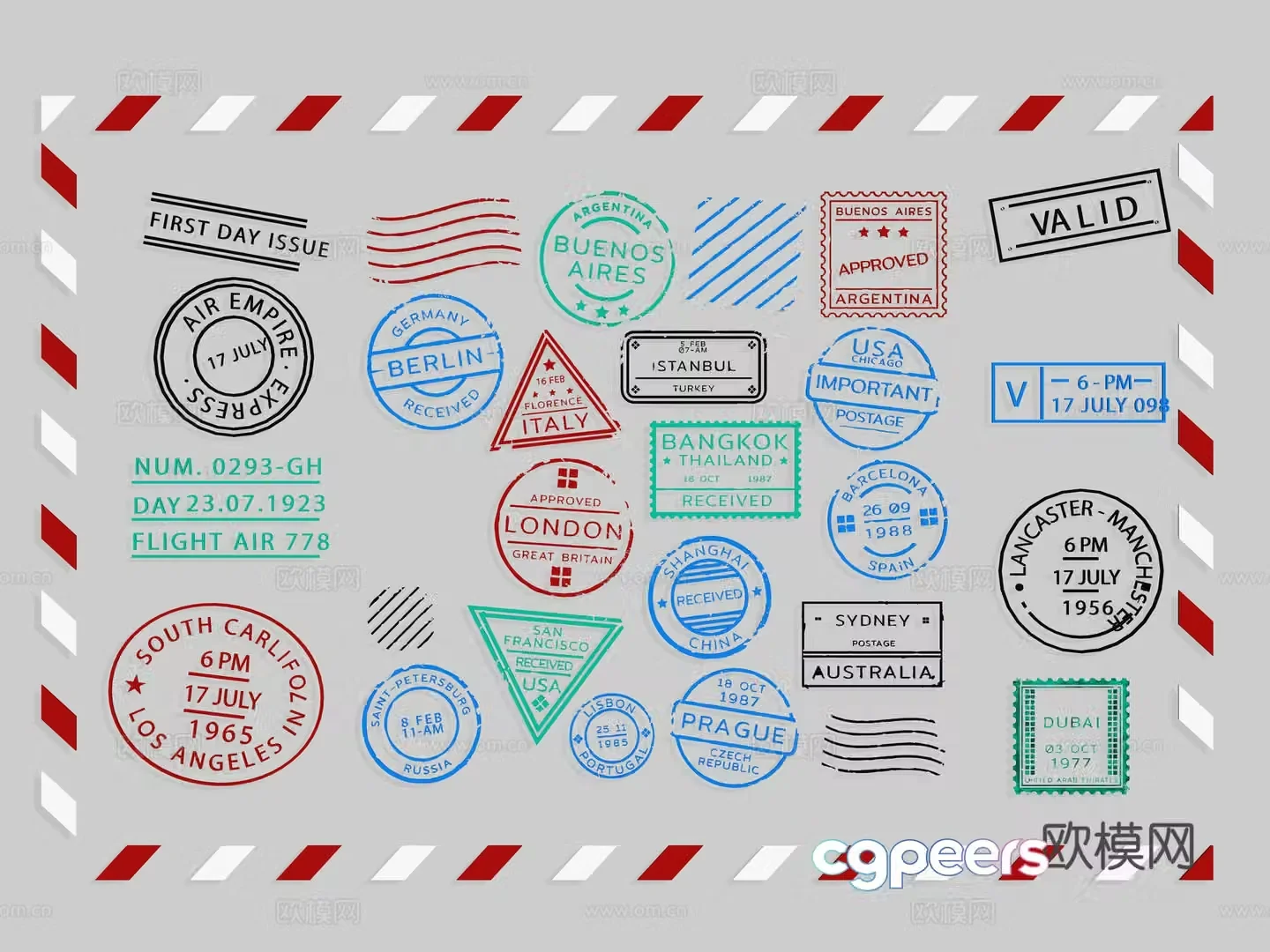 Postmark icon stamp silhouette seal element wall decoration 3d model