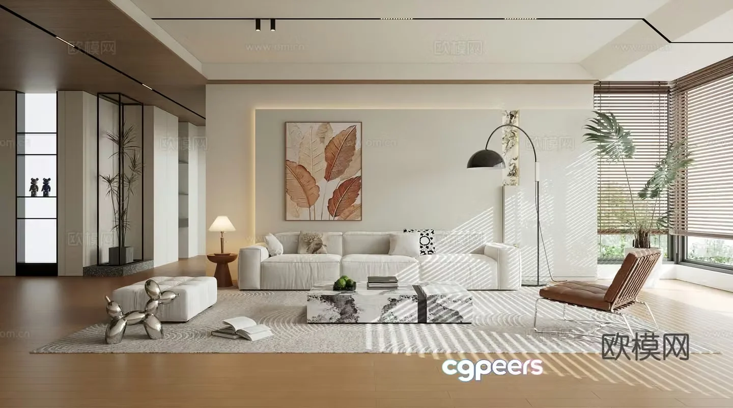 Modern style living room Creamy style living room Creamy sofa tea table combination Modern sofa tea table combination 3d model
