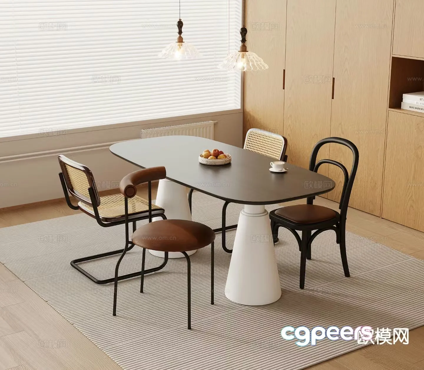 Medieval style dining table and chairs bar dining table 3D model