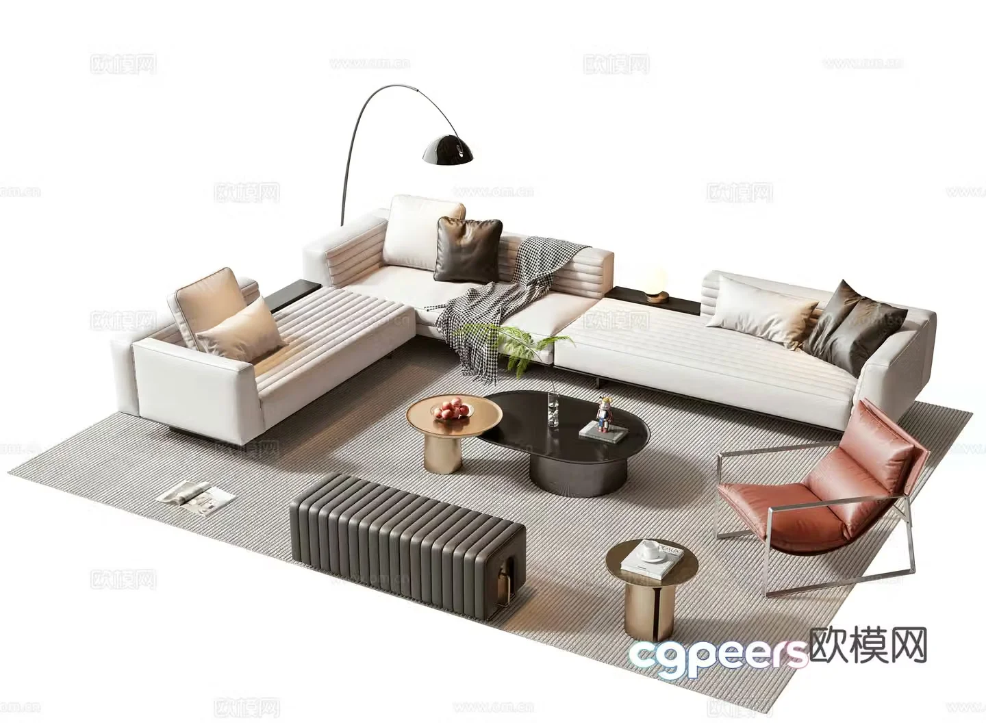 Minotti modern sofa coffee table combination 3D model
