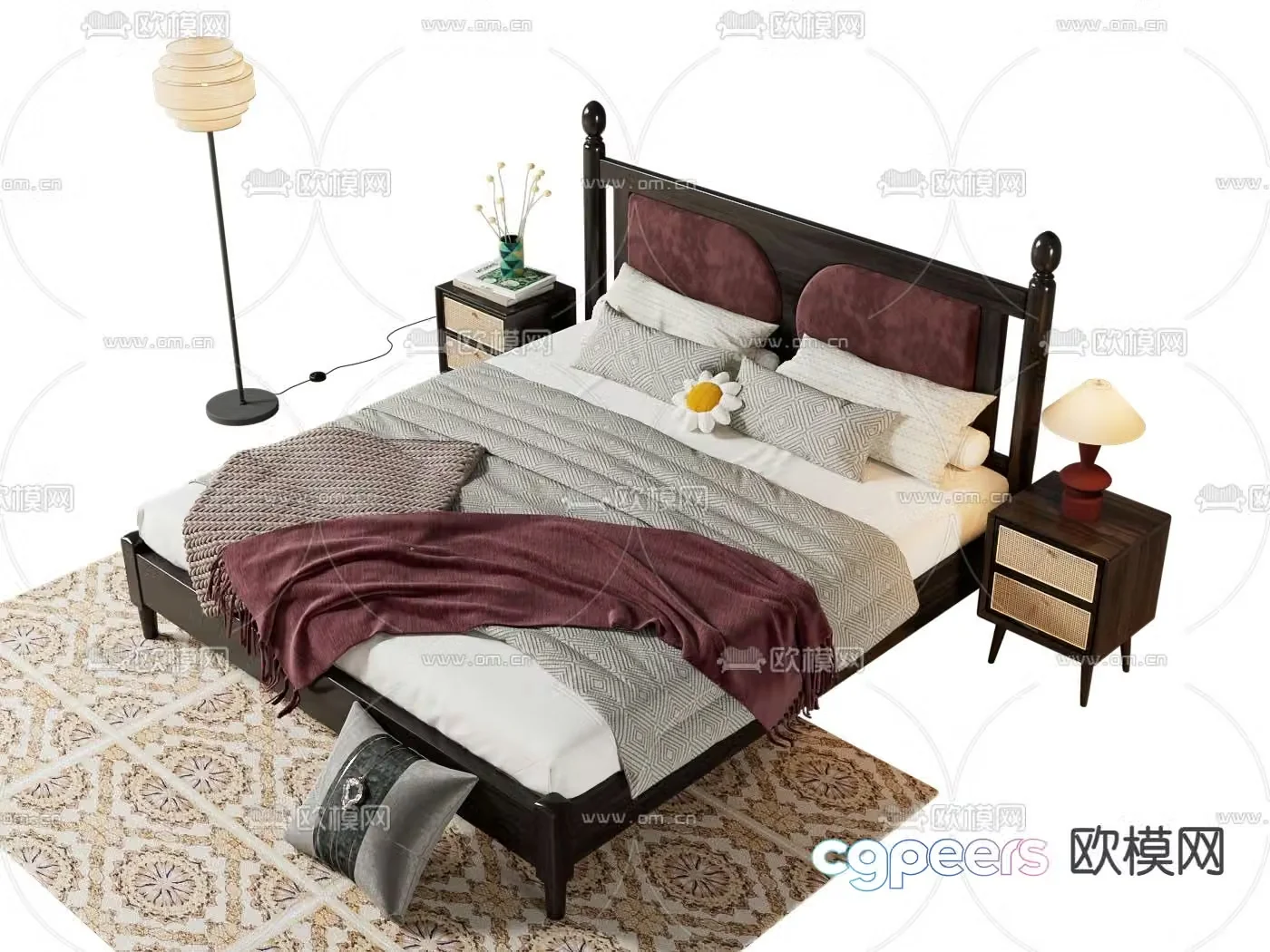 Medieval style double bed 3d model
