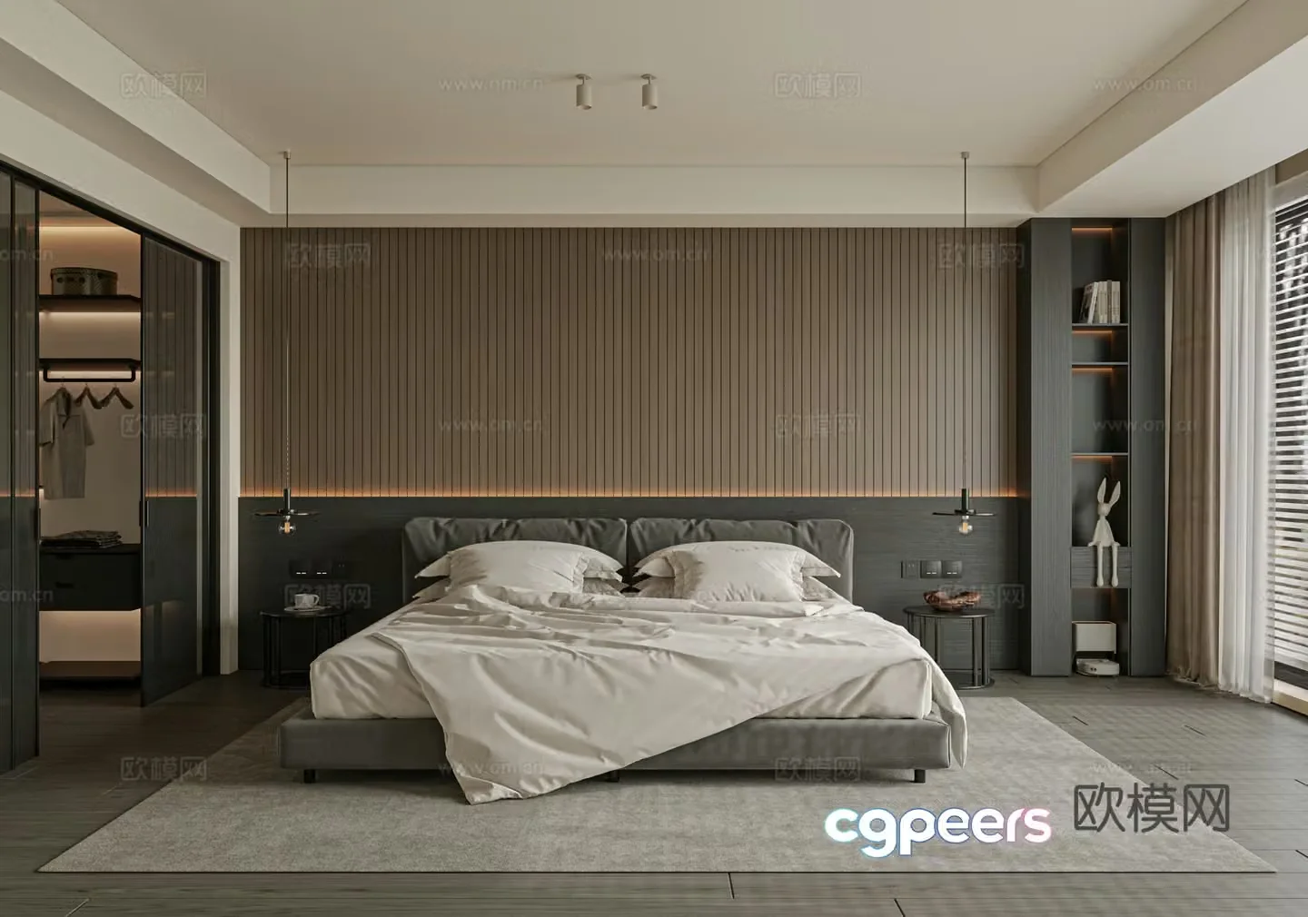 Modern bedroom bed nightstand jewelry 3d model