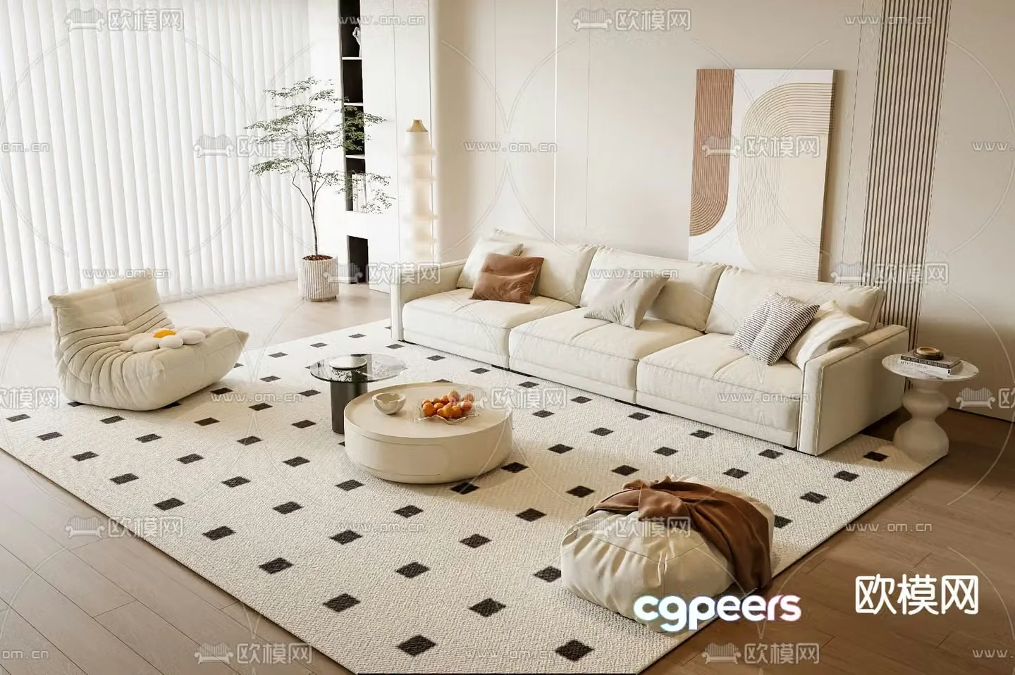 Cream style modular sofa 3d model