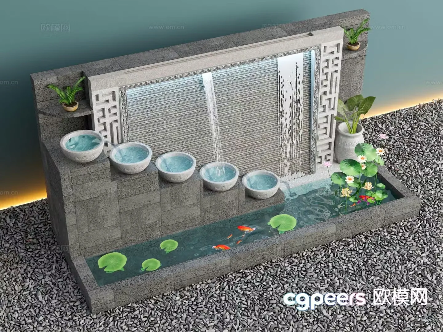 New Chinese style rockery waterscape 3D model