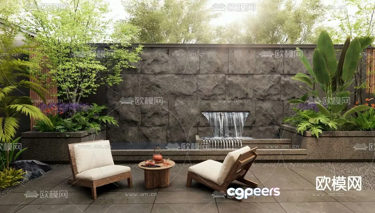 Courtyard water feature wall rockery water feature 3D model