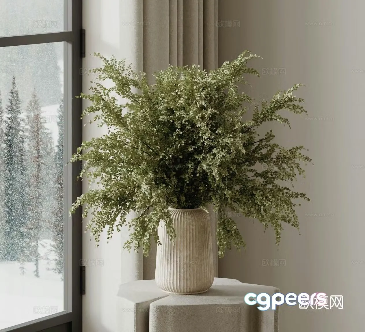 Green plant vase water plant 3d model