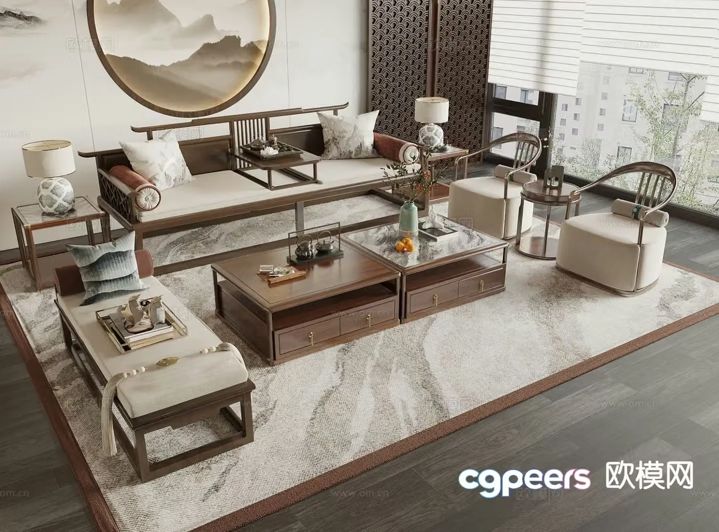 New Chinese style sofa modular sofa 3d model