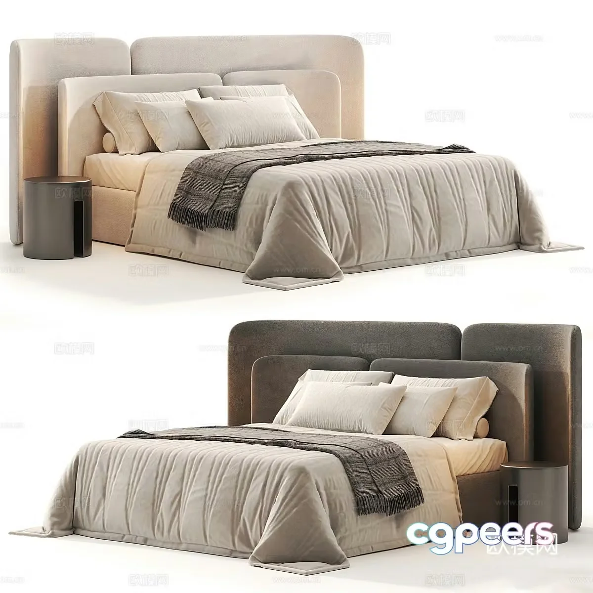 New Chinese style fabric double bed 3D model