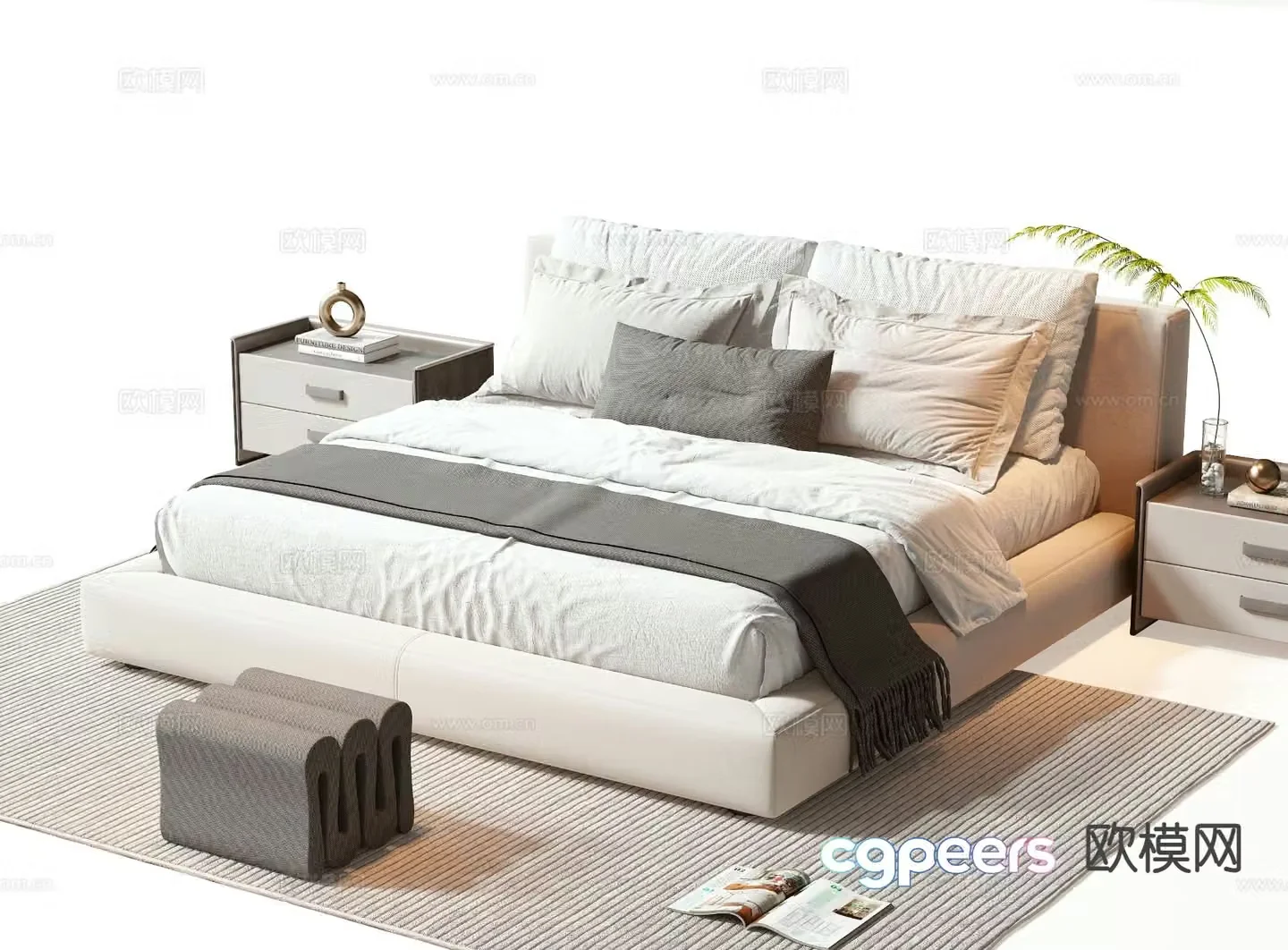 Modern double bed 3d model