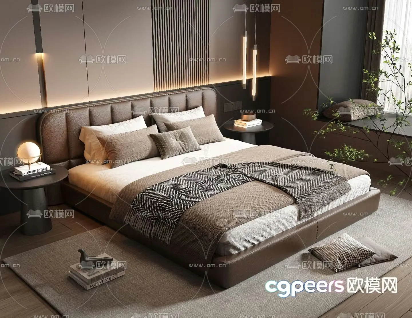 Leather double bed 3d model