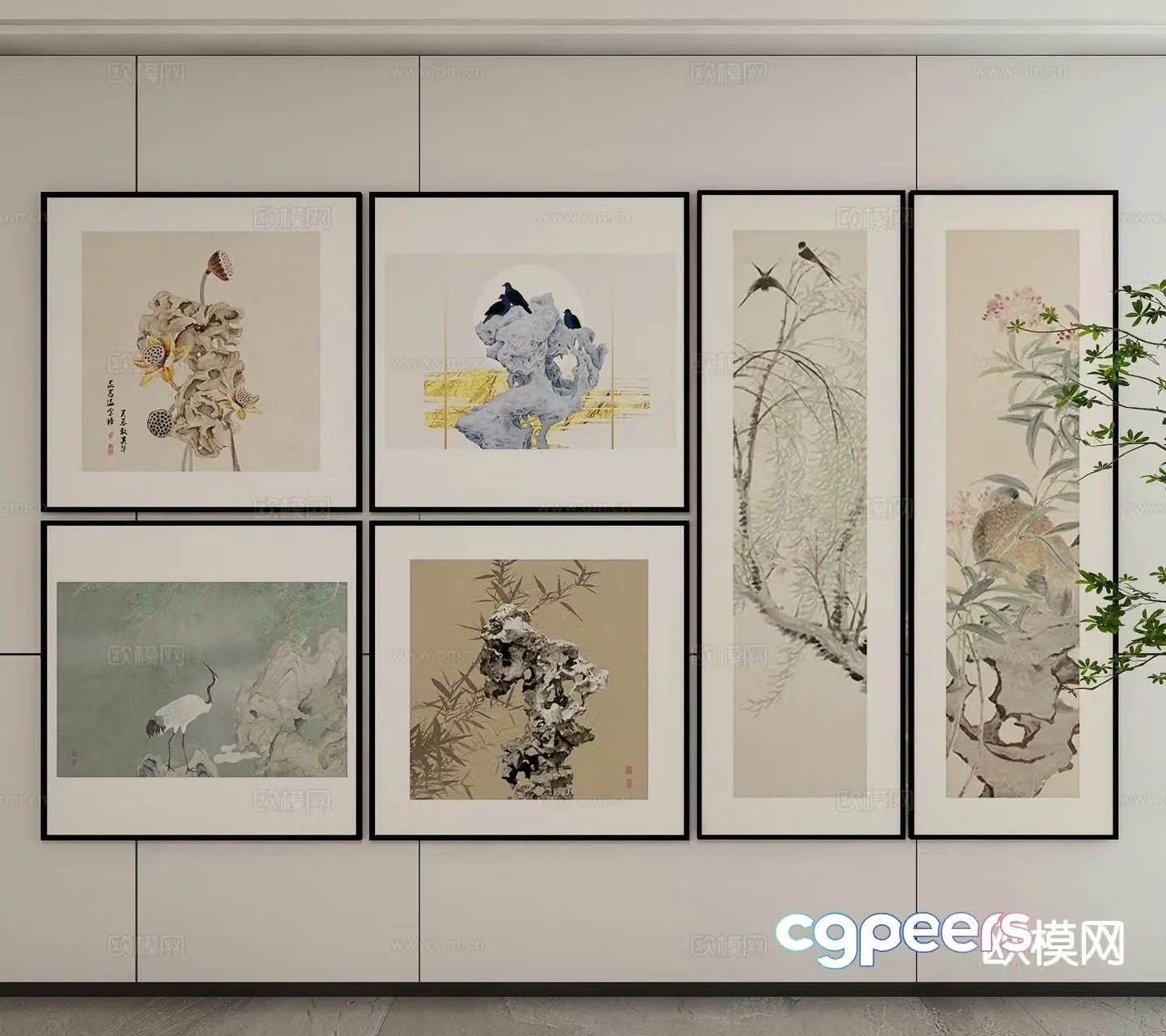 New Chinese style flower and bird painting Zen hanging painting 3D model