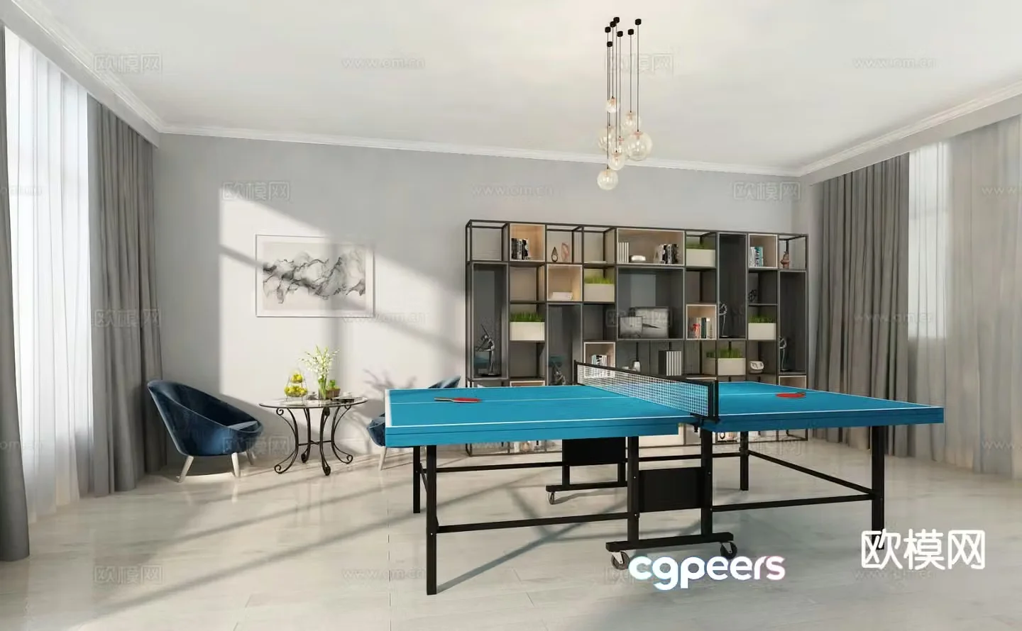 Modern table tennis room leisure area 3d model