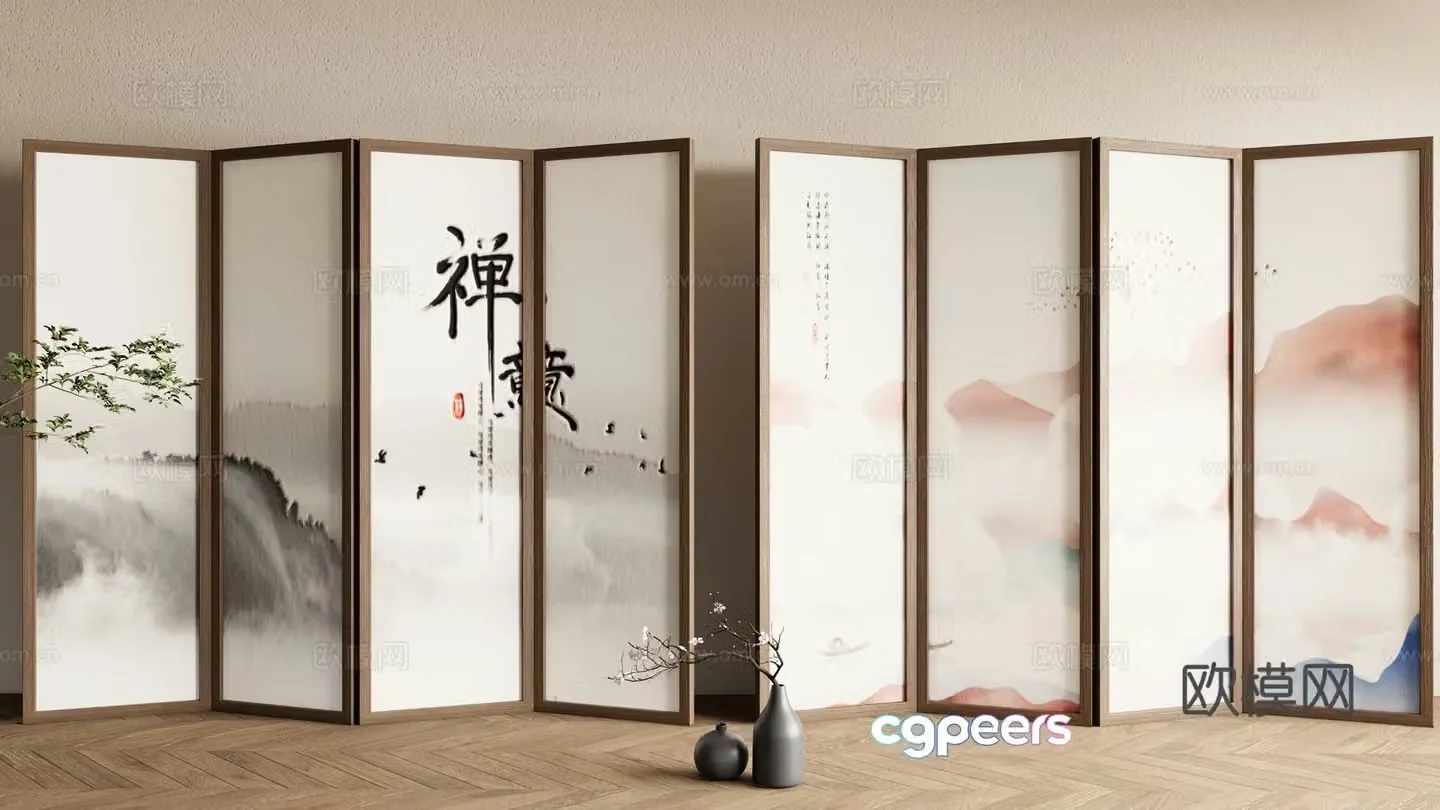 New Chinese style screen decorative screen entrance screen 3D model