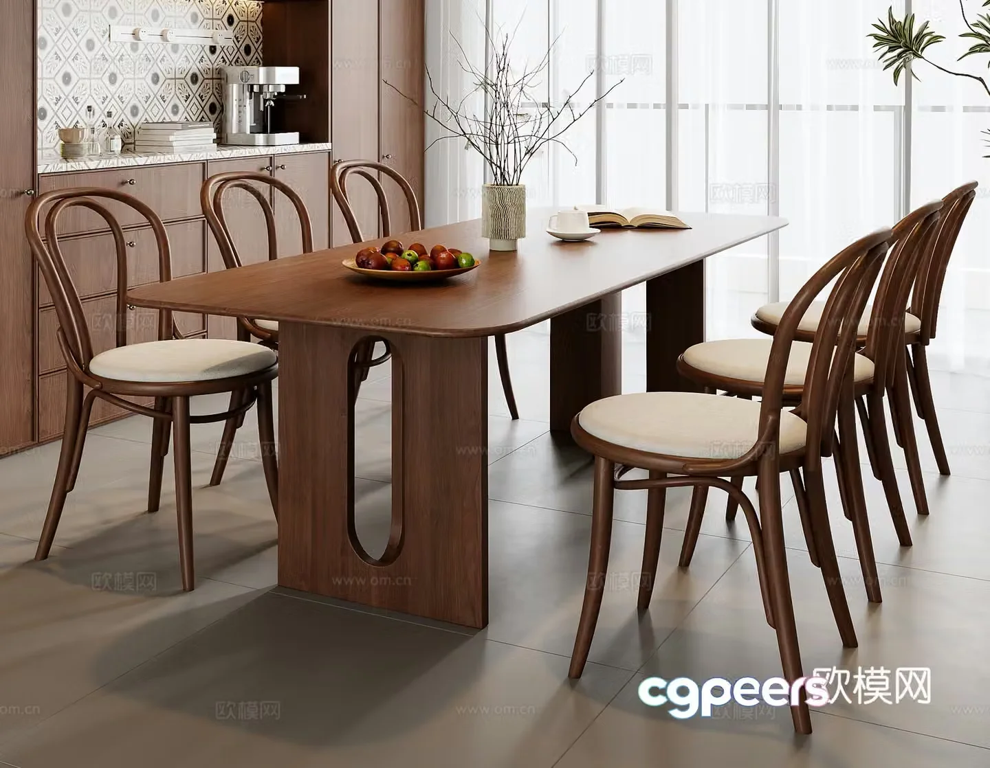 Medium style dining table and chair combination 3D model