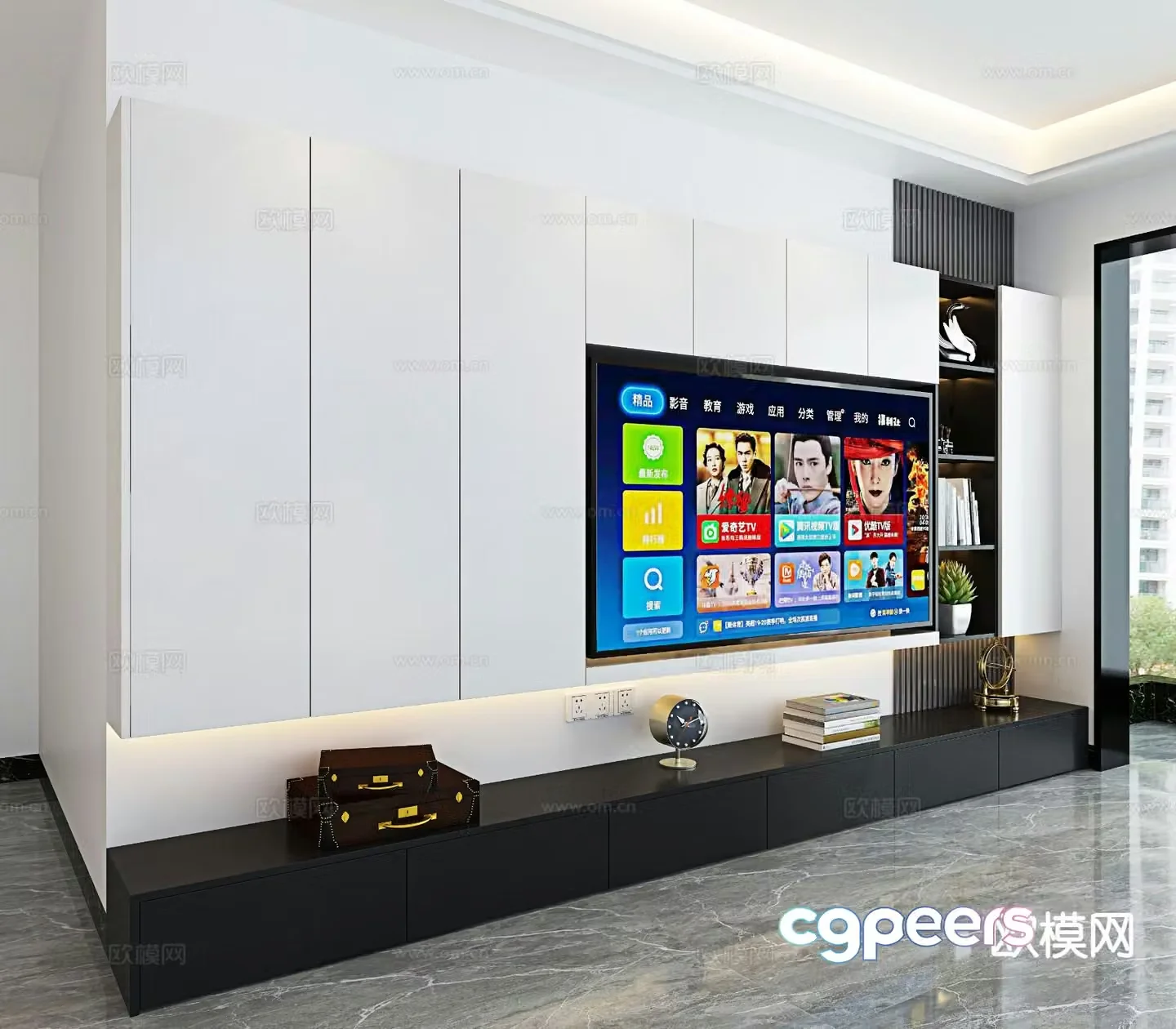 Integrated TV cabinet TV background wall 3D model