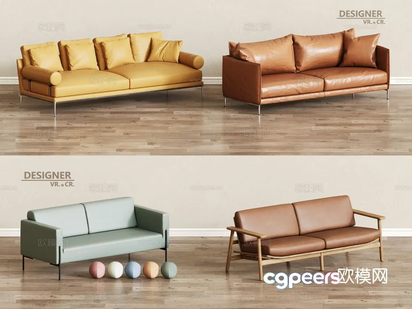Double sofa leather sofa 3d model