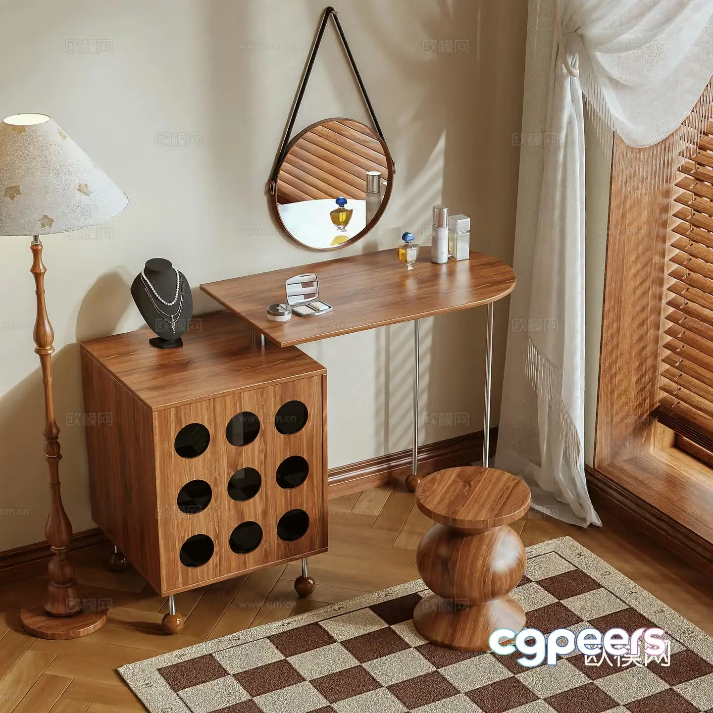 Log style dressing table 3d model