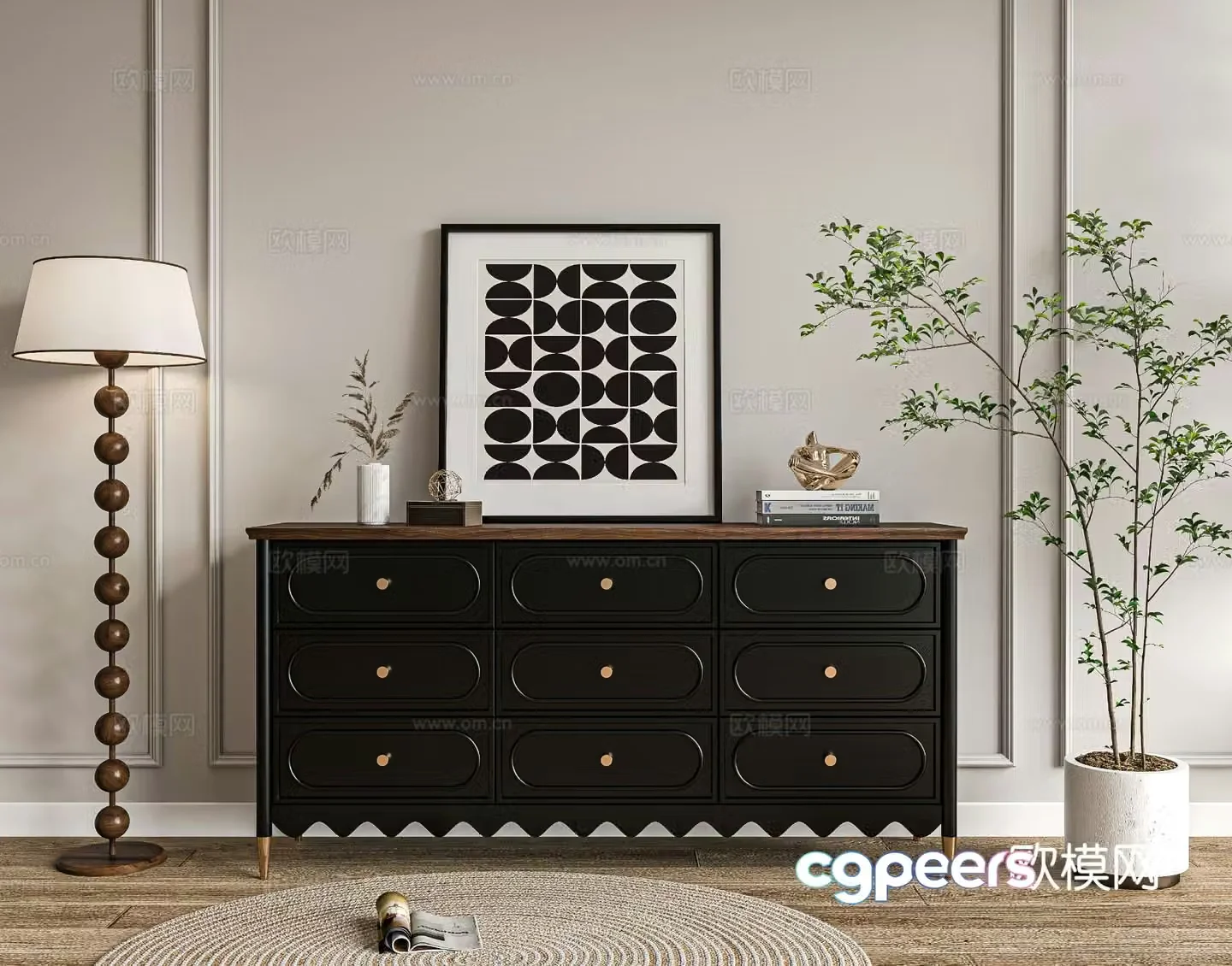 French retro entryway cabinet 3D model