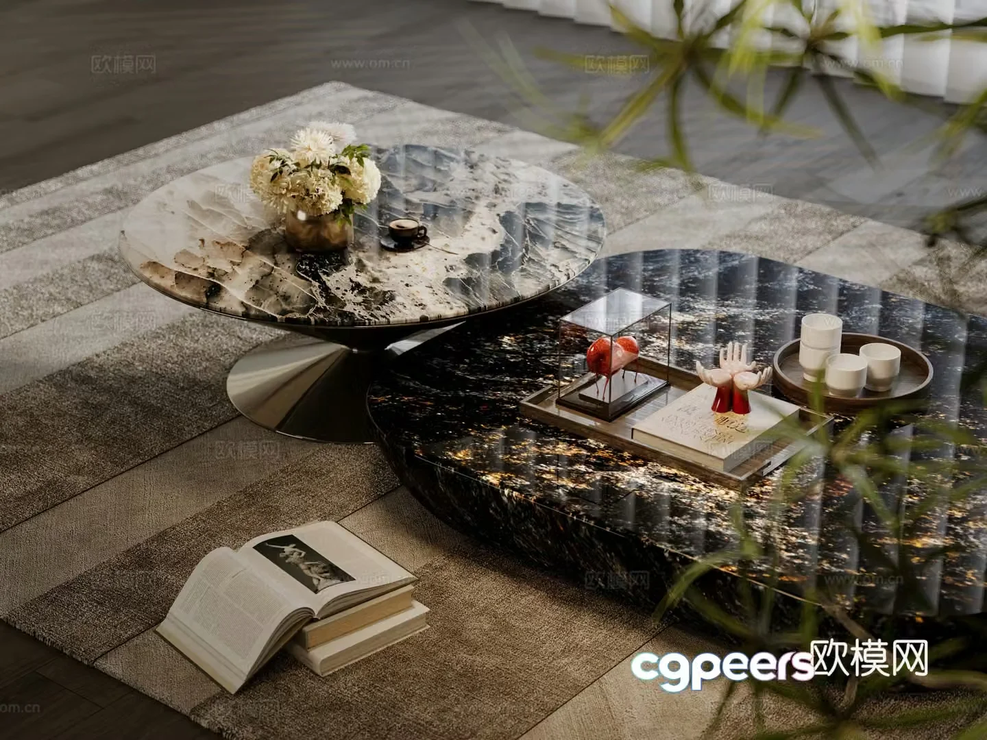 Modern light luxury tea table combination 3D model