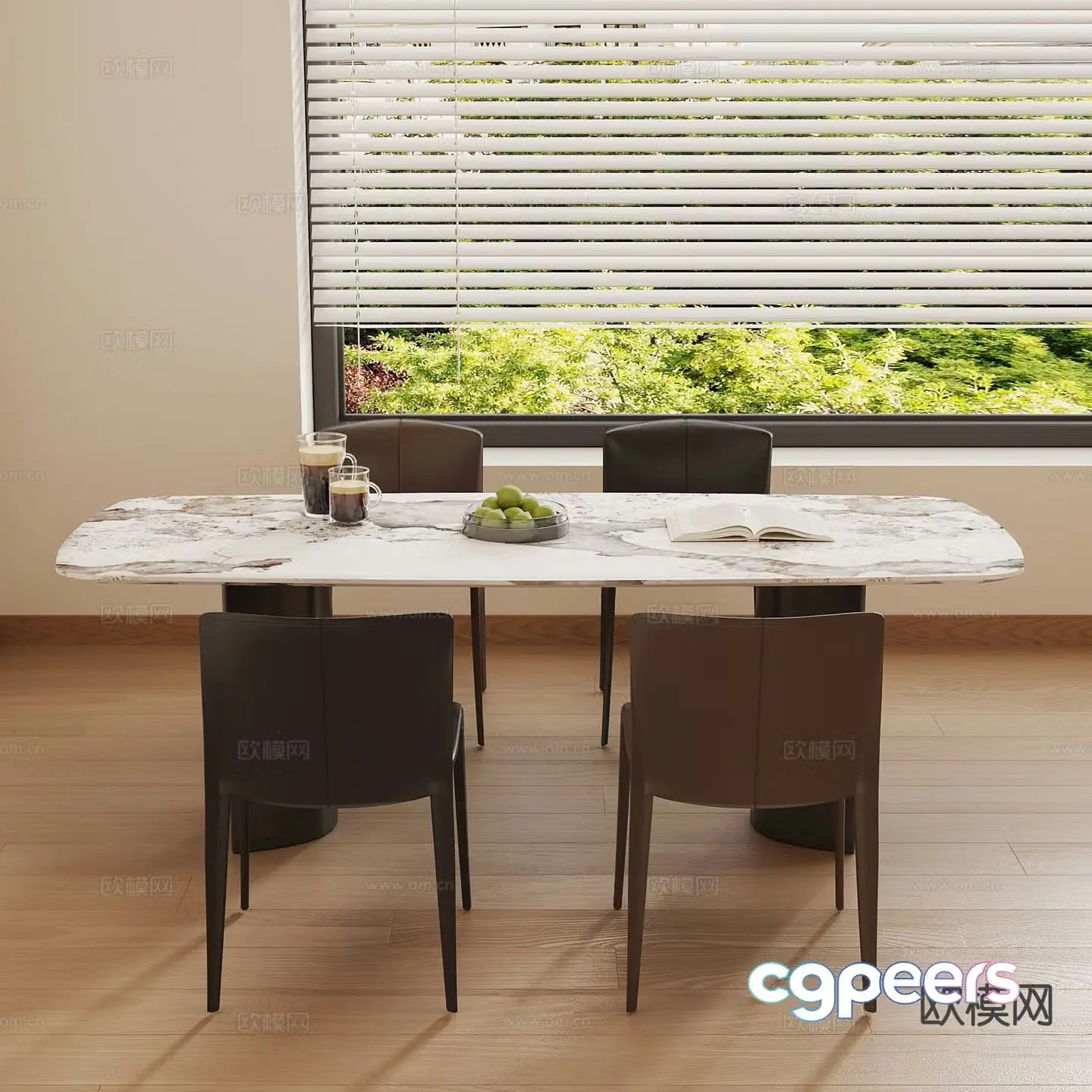 Modern dining table and chairs 3d model