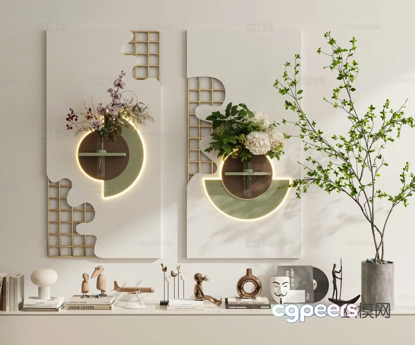 Modern minimalist cream medieval style decorative painting hanging painting 3d model