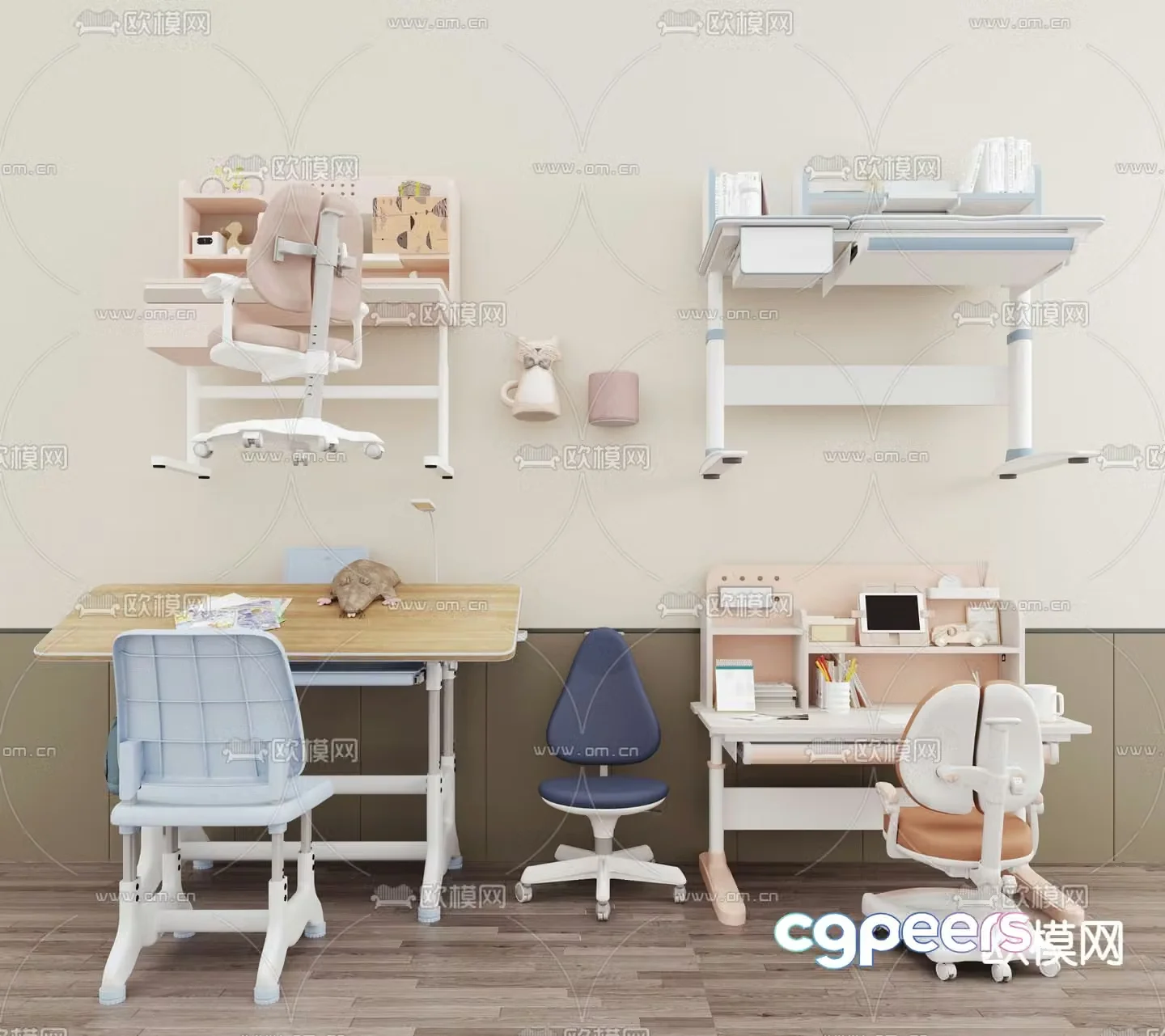 Children’s desk study table lift table 3d model