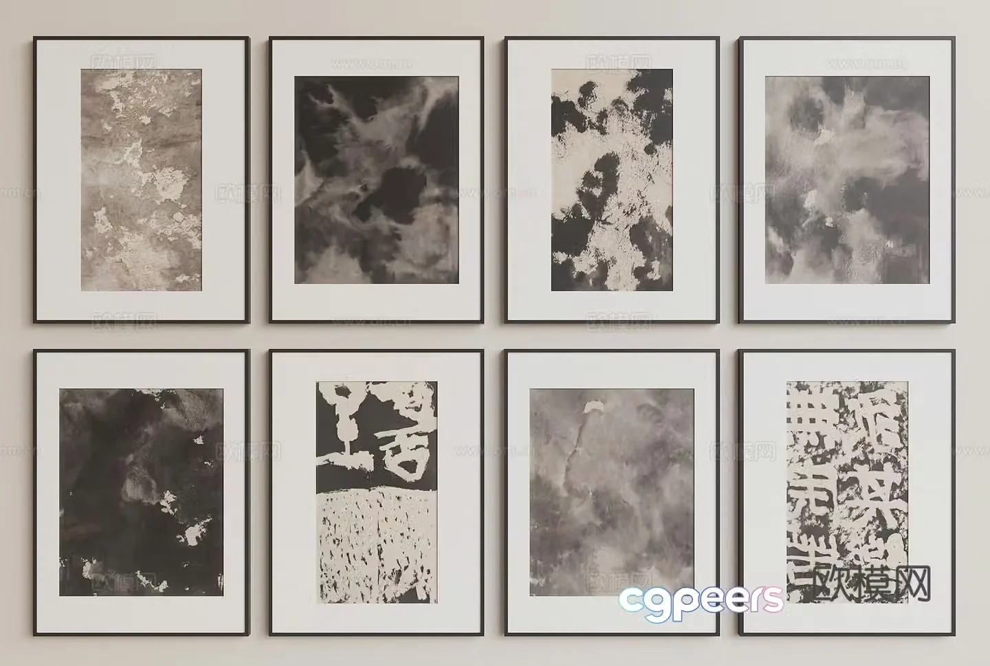 Decorative painting black and white painting texture painting 3d model