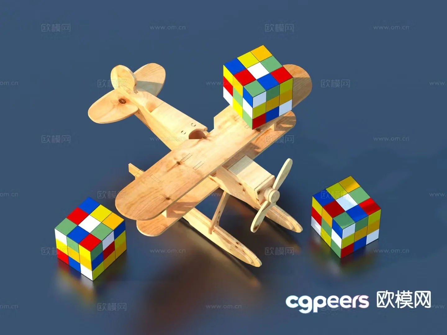 wooden airplane rubik’s cube toy 3d model