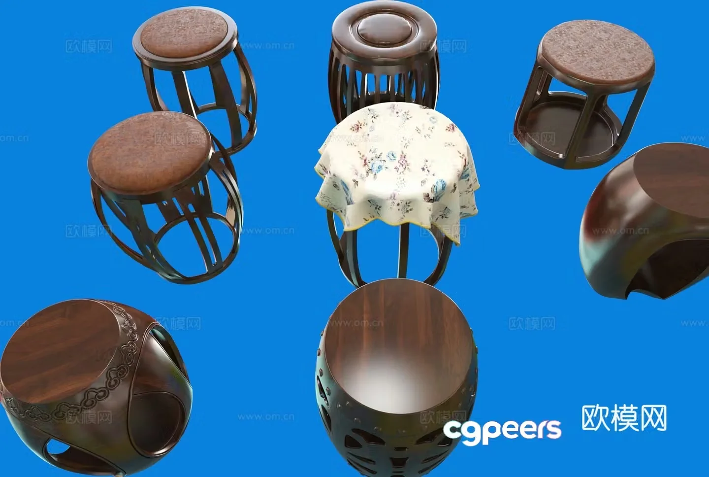 New Chinese style stool low stool round stool 3D model