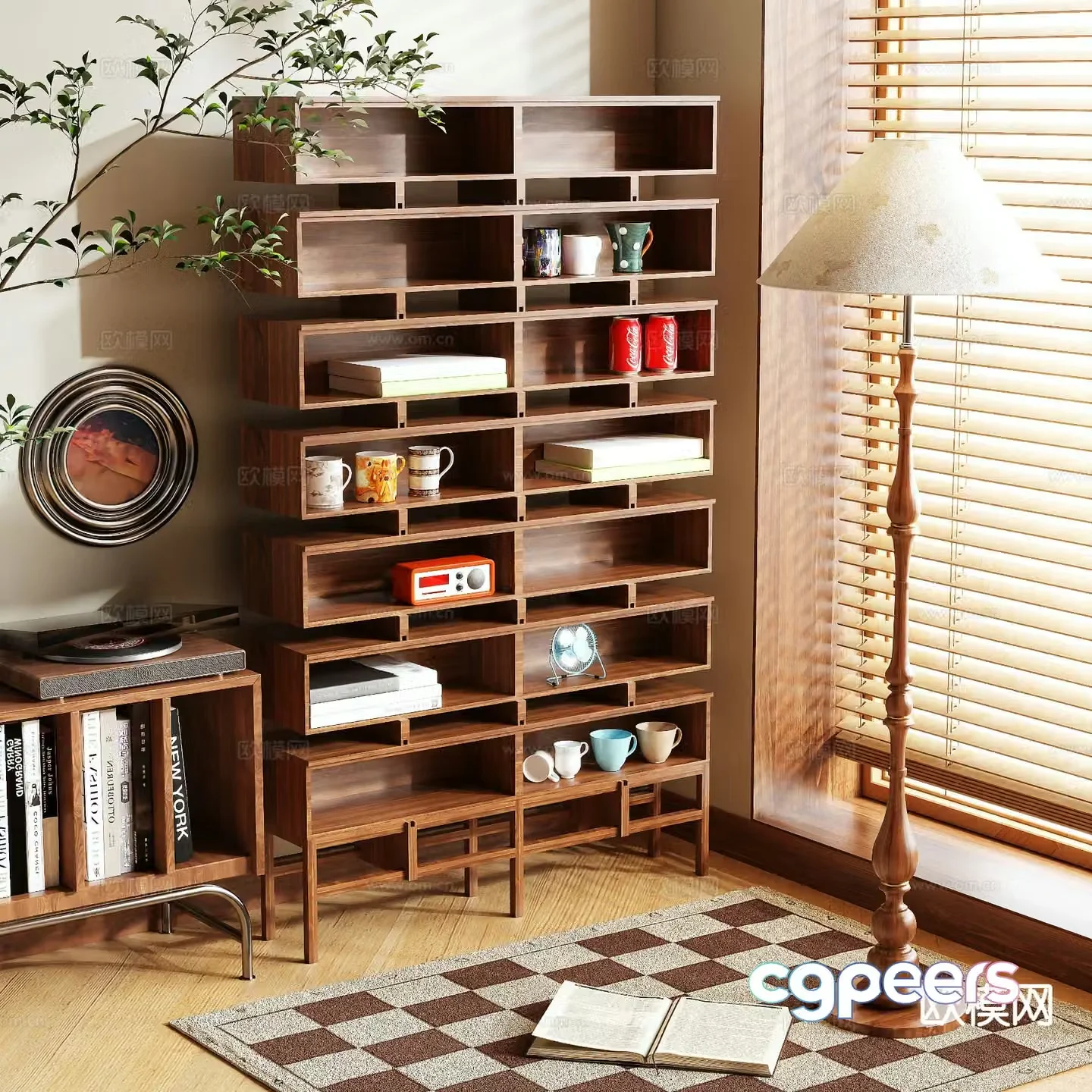 Log style bookcase bookshelf 3d model