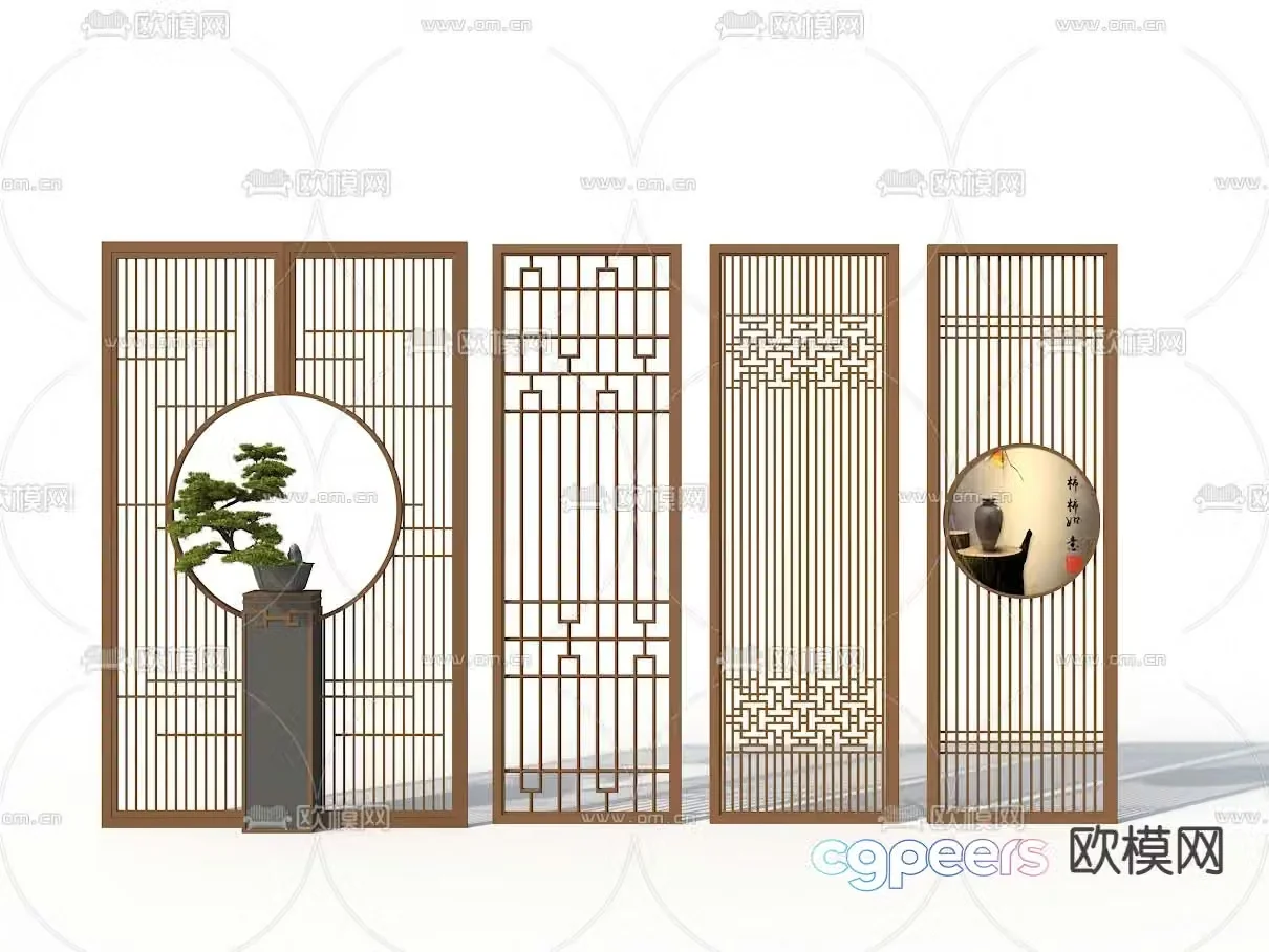 Wrought iron screen new Chinese screen 3D model