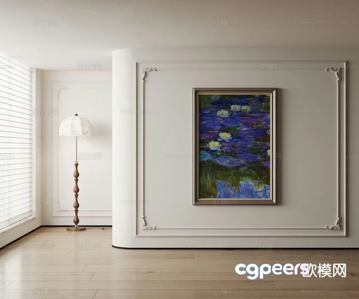 American decorative painting lotus oil painting 3d model
