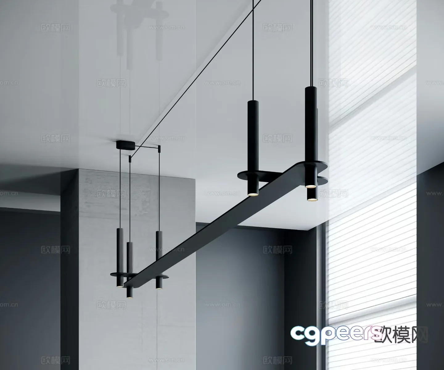 Modern long chandelier 3d model
