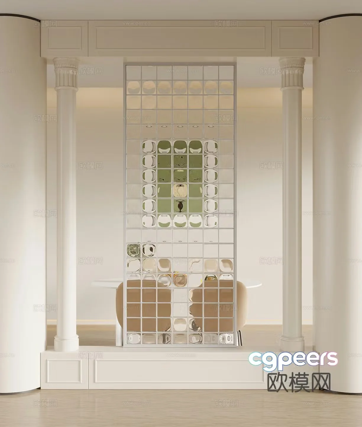 Partition French Cream Style Restaurant Partition Background Wall Dining Table and Chair 3D Model