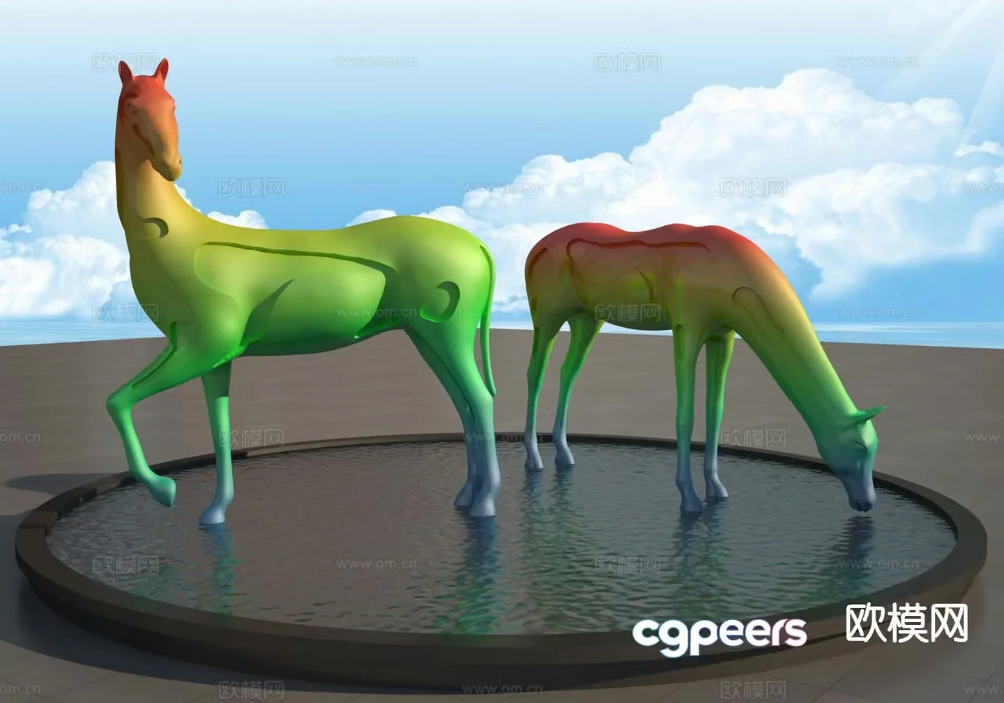 Painted hollow horse sculpture urban sculpture 3d model