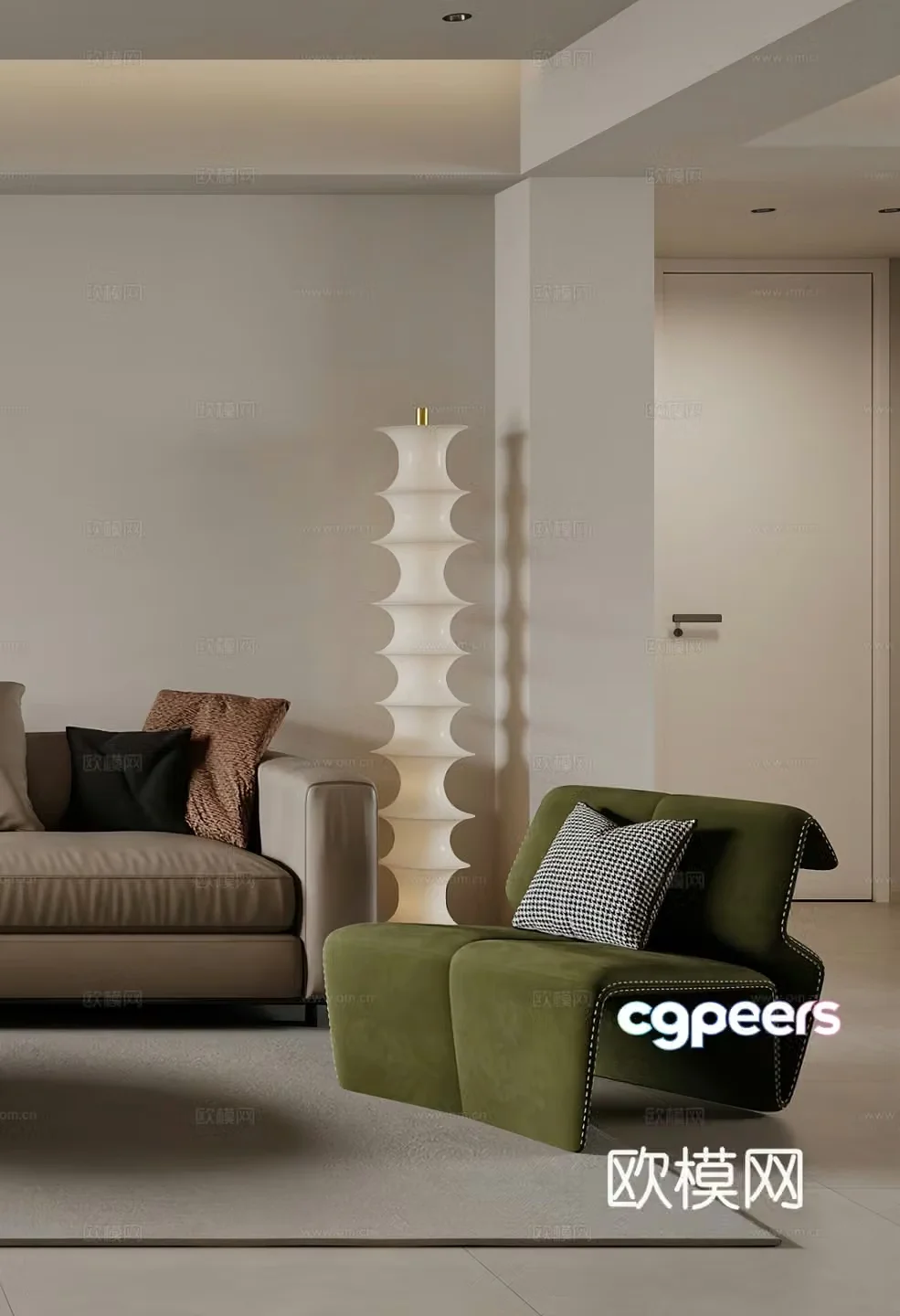 Modern casual chair single chair side table corner table cream style Italian floor lamp simple 3D model