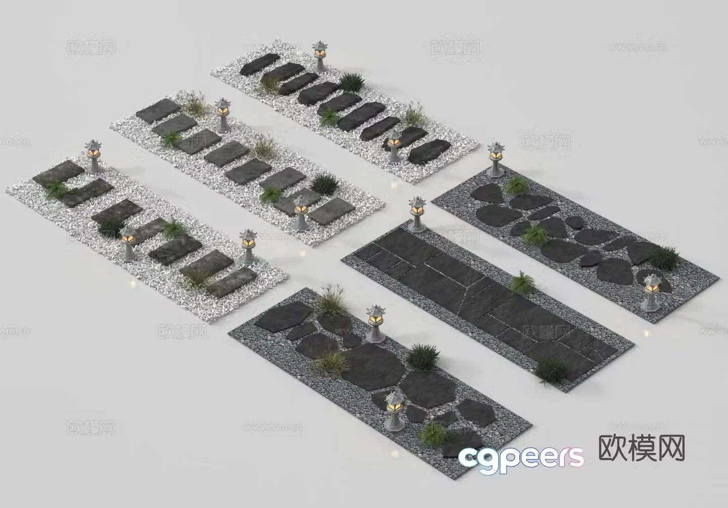 Landscape garden road park steps road paving stone road 3D model